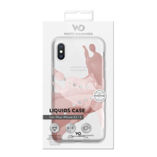 WHITE DIAMONDS APPLE iPHONE XS/S COVER IN TPU CON CISTALLI SWAROVSKI TRASPARENTE MOTIVO ONDE ROSA